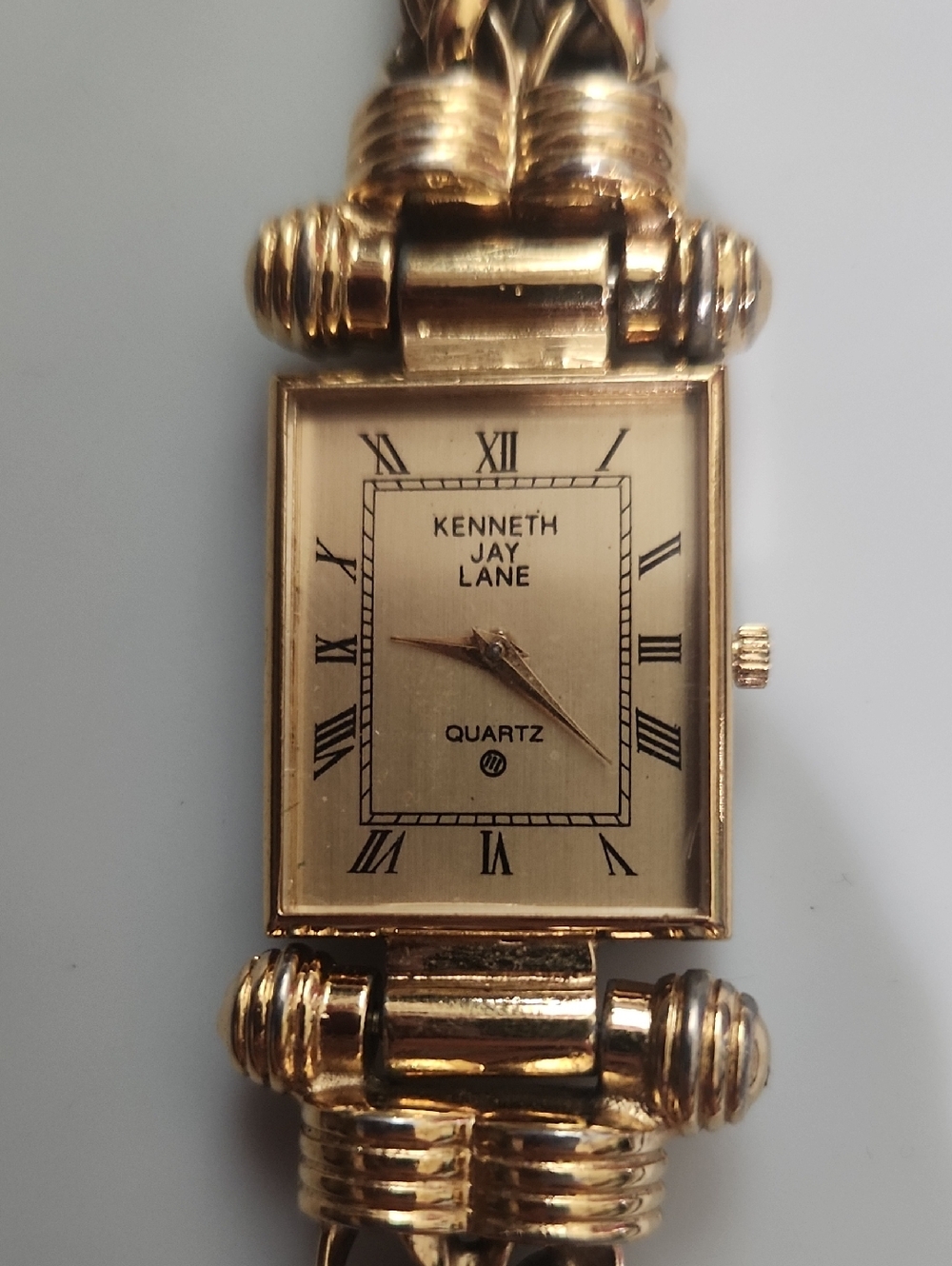 Kenneth Jay Lane Gold Tone Rectangular Roman Dial Watch